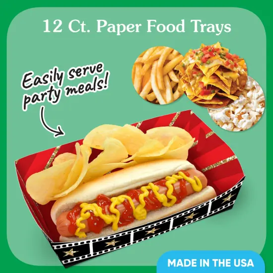 Big Dot of Happiness Red Carpet Paper Food Trays, Disposable Double-Sided Paper Food Holders for Nachos, Hot Dogs, French Fries - 12 Ct {3}