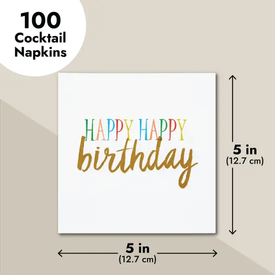 Happy Birthday Rainbow Party Supplies, Paper Napkins (5 x 5 In, White, 100 Pack) {3}