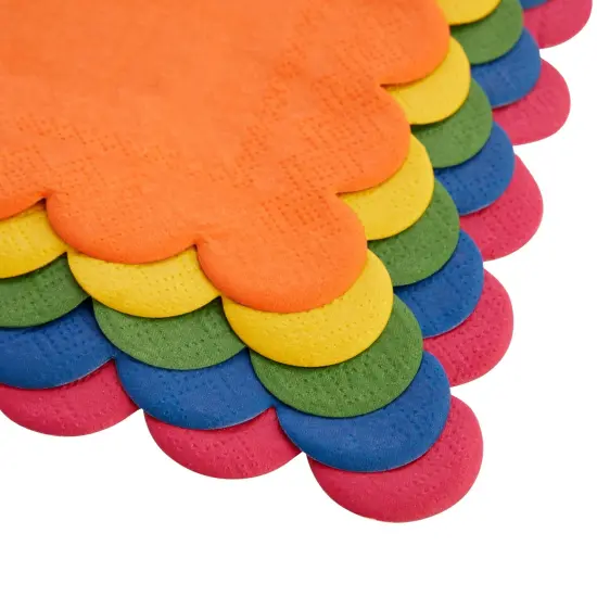 150 Pack Rainbow Colored Scalloped Napkins for Fall, Fiesta, Birthday Parties (6.5 x 6.5 In, 5 Colors) Multicolor {4}