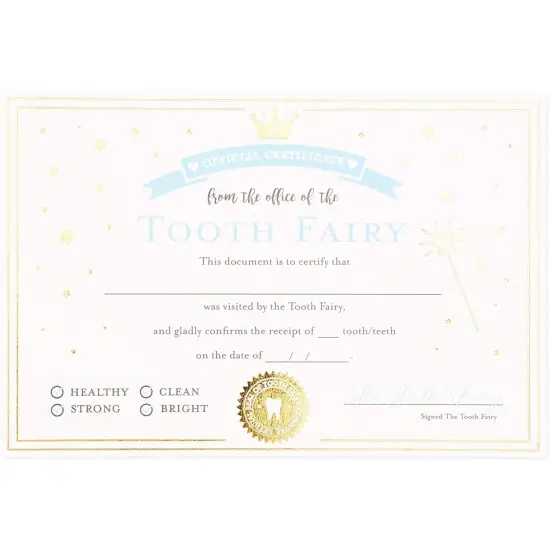 Tooth Fairy Paper Certificate with Gold Foil for Kids (6 x 4 inches, Ivory, 32 Pack), Ages 3-14 Brown {7}