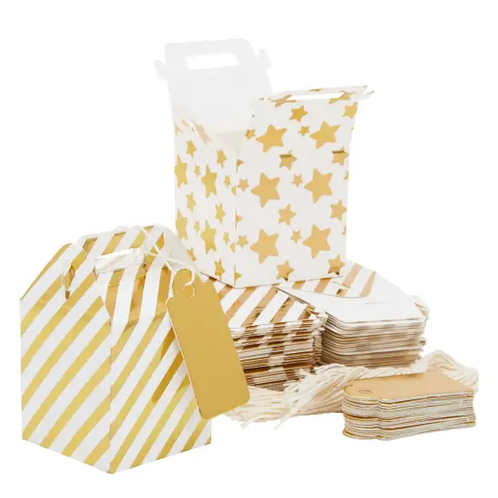 36-Pack Mini Gold Gift Boxes - Tiny 2x2x2 Favor Boxes for Wedding, Birthday, Treats, with Tags and String (3 Patterns) {6}