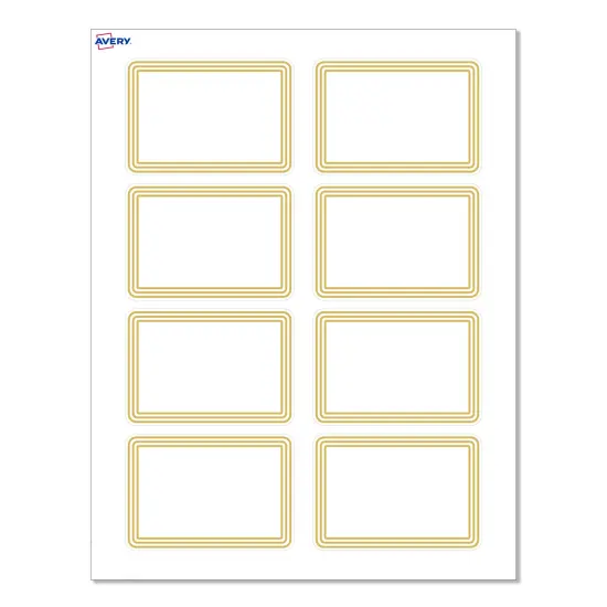 Avery&reg; Printable Rectangle Adhesive Name Tags, Multi-Lined Gold Border Design, 2-1/3" x 3-3/8", Matte White Removable Name Tags, Laser/Inkjet, 80 Total, Great for Name Badges {1}
