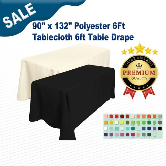 90" x 132" Polyester 6Ft Tablecloth 6ft Table Drape {2}