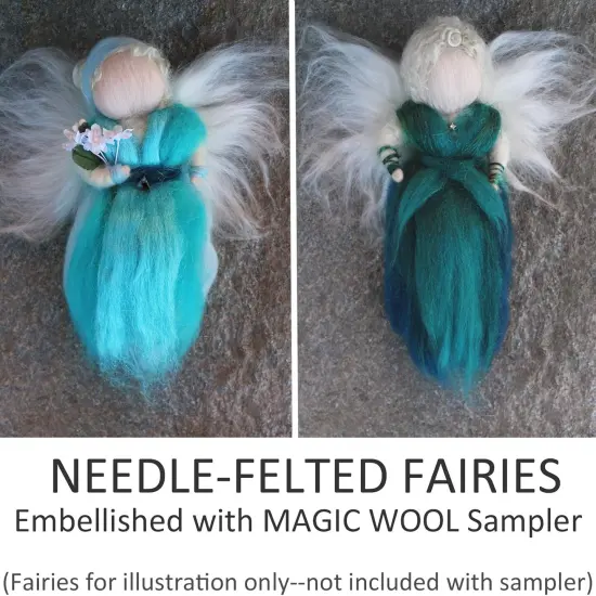 Multi Fiber Sampler - Super soft merino roving, hand dyed BFL wool & sparkling Firestar for felting, spinning, doll making Teal {3}