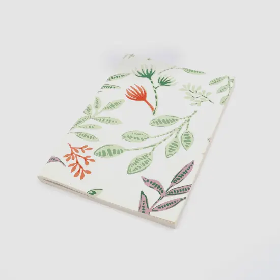 Soft Cover Off white/Green Flowers Handmade Paper Notebook - Pack of 5, 10 X 7 Inch {3}