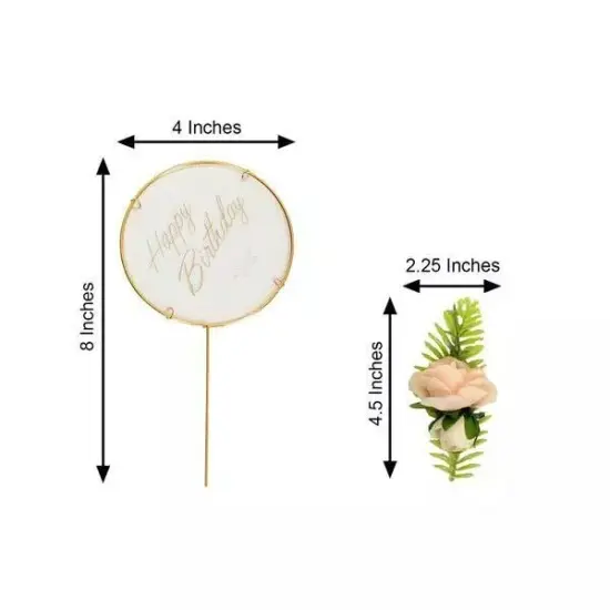 Gold Happy Birthday CAKE TOPPER Set Blush Silk Rose Flowers Party Decorations {3}