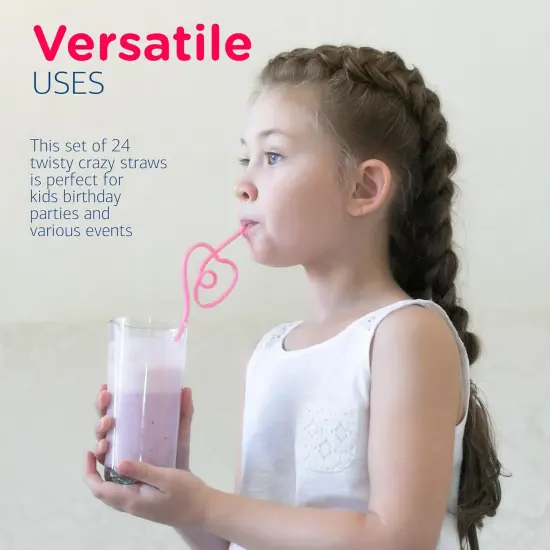 4E's Novelty 24 Pcs Reusable Twisty Straws for Kids & Adults - 10" BPA Free Holiday Crazy Straws for Birthday Party Favors & Valentines Day Gifts {5}