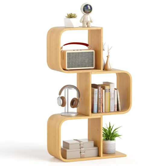 Costway 1/2 PCS 2 Tier S-Shaped Bookcase with 2 Open Cubes Geometric Corner Display Shelf {1}