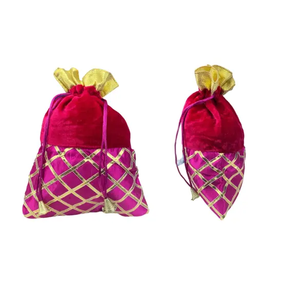 5 Potli Bags, Gifting Bags, Women Velvet Hand Bags, Wedding Return Gifts for Pooja Housewarming Favor Red {7}