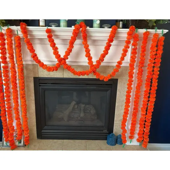 5ct Artificial Marigold Strings, Ugadi Decoration, Indian Decor Bright Orange {1}