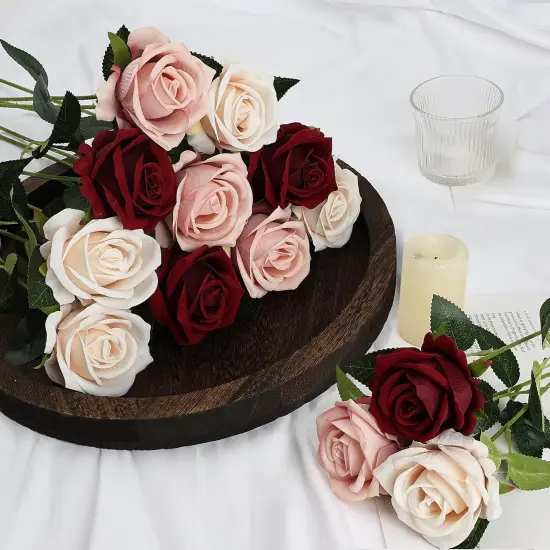 45 Pcs Roses Artificial Flowers with Long Stems - Velvet Flower Bouquet Bulk Realistic Fake Rose {4}