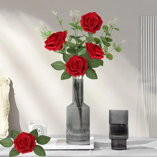 100pcs Artificial Flowers Dark Red Rose Bouquets {3}