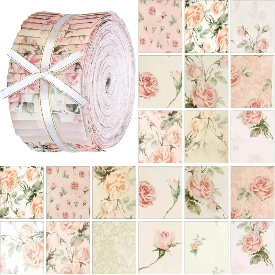 100 Pcs Vintage Pink Rose Quilting Fabric Roll 2. 56 Inch {1}