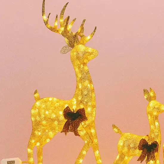 Set of 3 Champagne Cotton Thread Deer 60, 48, and 32 Inches Decor {5}