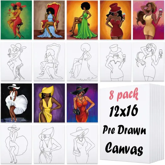 8 Pack 12x16 Pre Drawn Canvas for Painting Sip and Paint Kit for Adults {1}