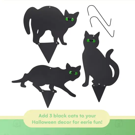 (Set of 3) -Halloween Decoration Outdoor - Black Cat Statues, Scare Cats Yard Sign {6}