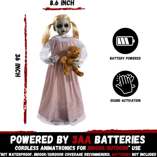 Halloween Animatronics - 36 Inch Animated Doll with Creepy Sound {3}