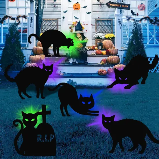 6 Packs Black Cat Halloween Decor Yard Signs with Stakes {2}