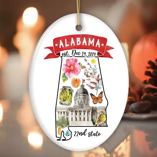 Artistic Alabama State Themes and Landmarks Christmas Ornament {3}