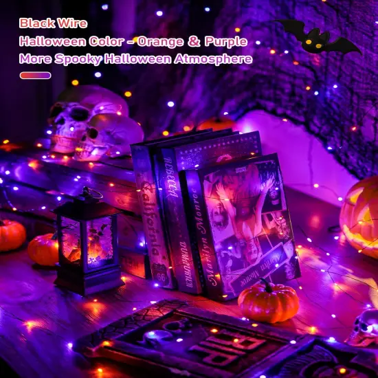 2 Pack 66FT 200 LED Orange Solar Halloween Lights {3}