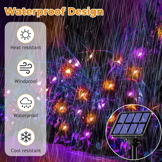 4 Pack 320LED 132FT Orange Purple Solar Halloween String Lights Outdoor {2}
