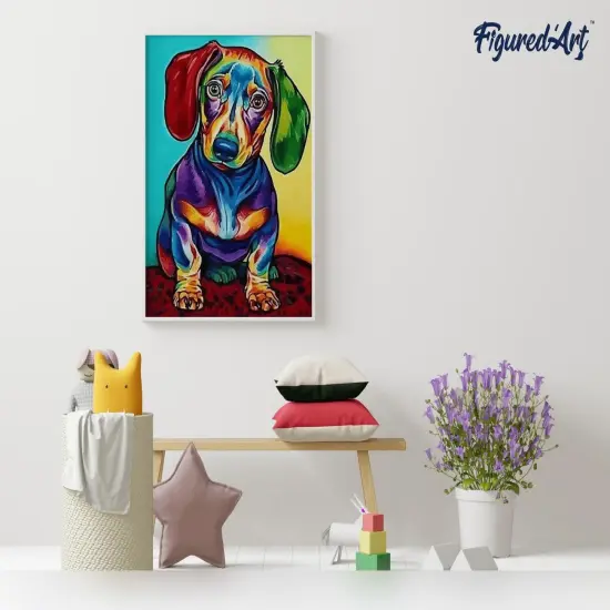 Figured'Art Paint by Numbers Kit for Adults Dog Color Red and Green Ears 16"x20" - Craft Art Painting Rolled Canvas with DIY wooden frame {4}