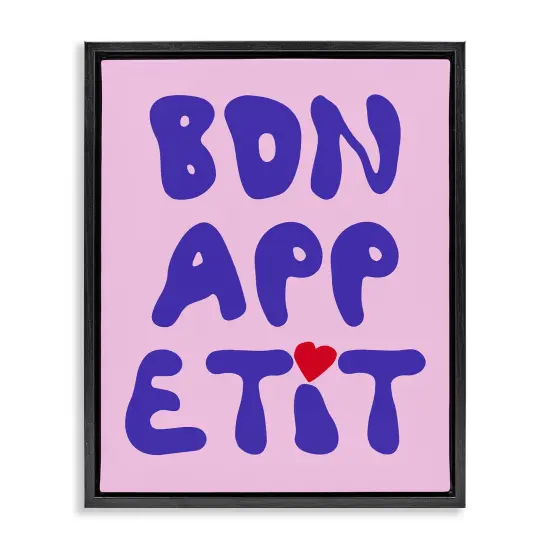 Stupell Industries Bon Appetit with Heart Floater Framed Canvas Wall Art Design by House of Lulu {1}