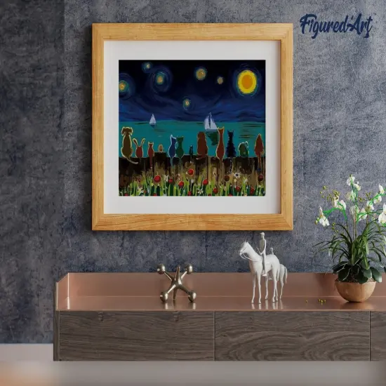 Figured'Art Paint by Numbers for Adults with Frame Starry Night with Animals 16"x20" - Craft Art Painting DIY Kit Canvas Already Stretched on a Wooden Frame {4}