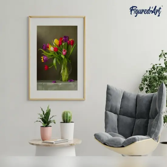 Figured'Art Paint by Numbers Kit for Adults Multicolored Flowers 16"x20" - Craft Art Painting Rolled Canvas with DIY wooden frame {4}