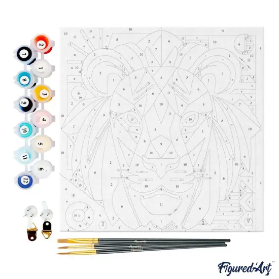 Figured'Art Mini Paint by Numbers Kit for Adults with Frame Lion Art-Deco Inspired Abstract Small format 8"x8" - Craft Art Painting DIY Canvas Already Stretched on a Wooden Frame {4}