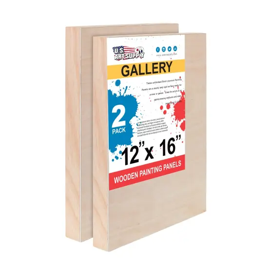 Unfinished Cradled Wood Panels for Painting, 2 Pack of 12x16 inch - Gallery Birch Wooden Canvas Boards 1-1/2" Deep - Mixed-Media Craft, Acrylic, Oil, Encaustic, Paint Pouring {1}