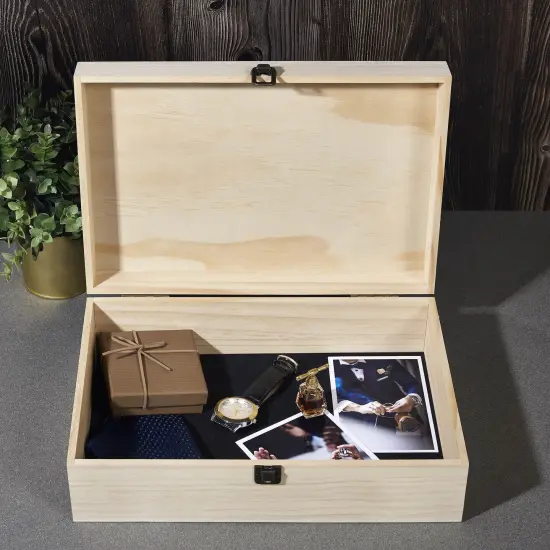Makerflo XL Size Pine Wood Memory Box with Black Felt Inside and Hinged with Clasp of Front, Keepsake Wooden Box Ideal for Craft and Personalization (Laser Engraving, Epoxy, UV DTF, and Vinyl) {9}