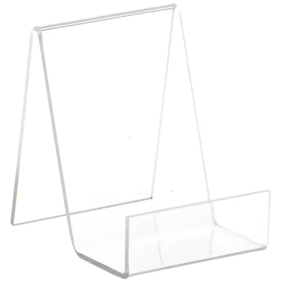 Plymor Clear Acrylic Flat Back Display Easel With 1.5" Box Ledge, 4" H x 3" W x 4" D {1}