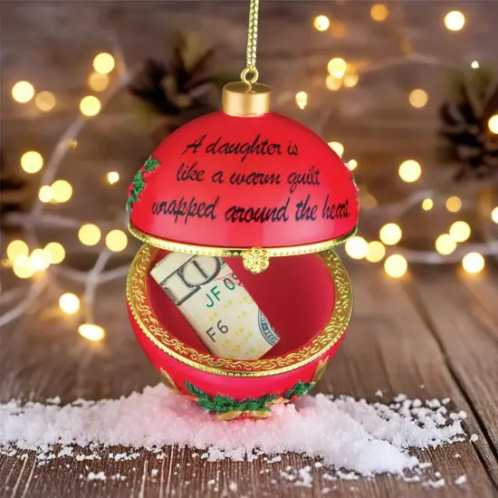 Collections Etc Holiday Sentiment Trinket Ornaments with Heartwarming Quote and Gold Hanger - Compartment Inside for Small Gift {6}