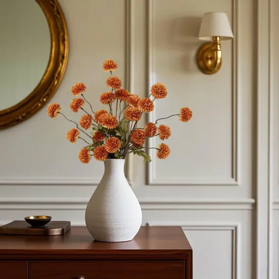 6pcs Artificial Pompon Mum Flowers - Burnt Orange {4}