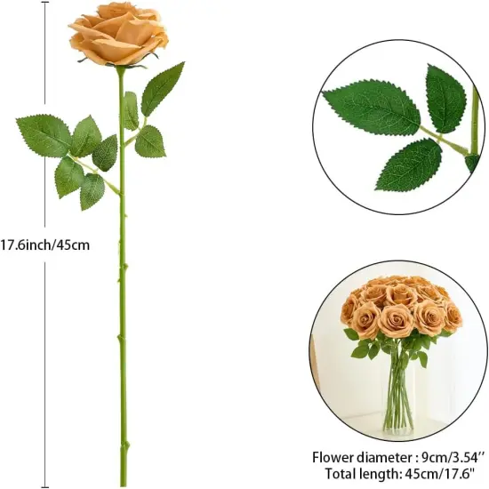 15pcs Terracotta Fake Roses Artificial Silk Flowers Faux Rose {4}