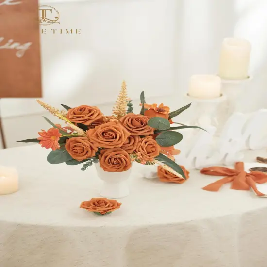 25 Pcs Burnt Orange Artificial Rose Flowers {4}