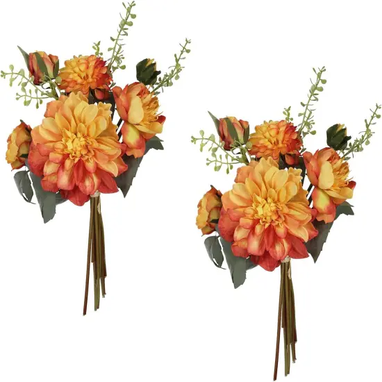 Orange Dahlia Peonies Artificial Flowers 2 Bouquets Dahlia Combo Peony Silk Flowers 18stems Faux {1}
