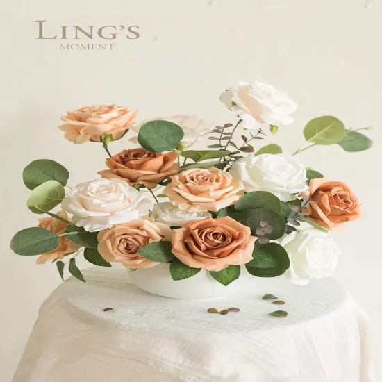 16pcs Artificial Flower Bouquet - Ivory & Cream & French Orange & Burnt Orange (3.5") {2}