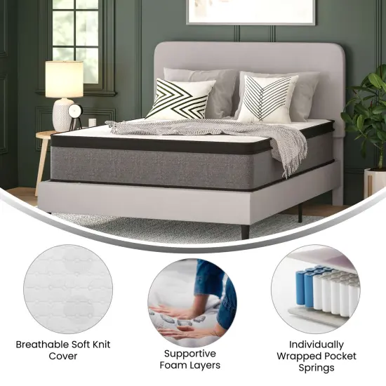 Merrick Lane Lofton Full Size 13" Euro Top Mattress in a Box with Hybrid Pocket Spring and Foam Design for Supportive Pressure Relief {5}