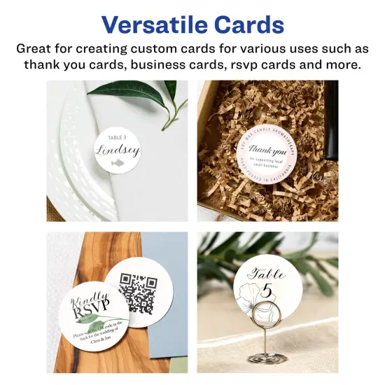 Avery Printable Matte White Cards with Sure Feed, 2" Diameter Round {2}
