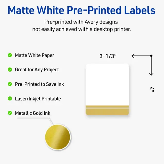 Avery Printable Rectangle Labels, Gold Double-Dipped Edge, 4" x 3-1/3", Matte White Rectangle Labels, Permanent, Laser/Inkjet, 40ct, Great for Product Labels {2}