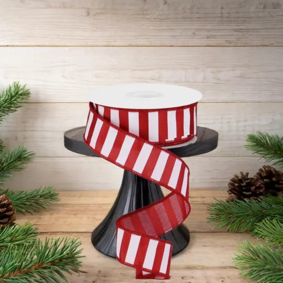 1.5" Medium Stripe Ribbon: Crimson Red & White (10 Yards) {3}