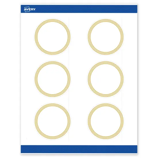 Avery Printable Round Labels, Gold Multi-Lined Border, 3" Diameter, Matte White Round Labels, Permanent, Laser/Inkjet, 60ct, Great for Product Labels {1}