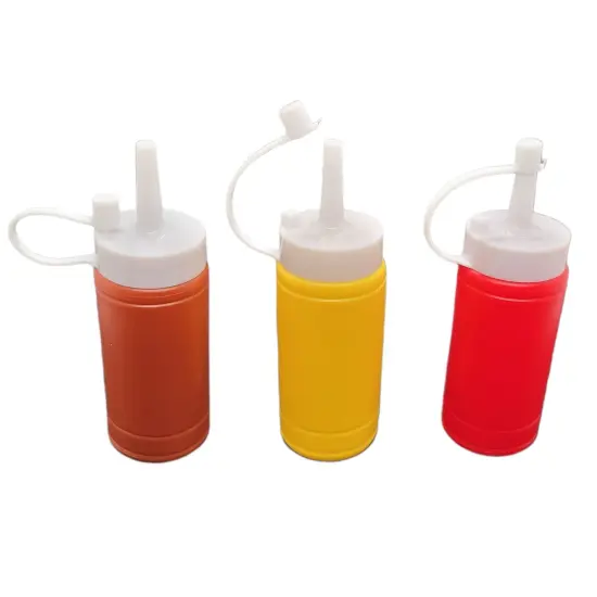 Handy Housewares 3 pc Condiment Squeeze Bottles Set - 4 oz Mini Dispensers for Ketchup, Mustard & BBQ Sauce {3}