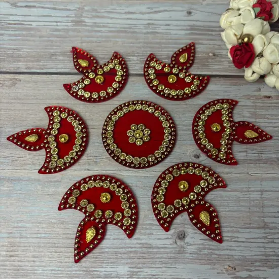 Diya Floor Rangoli Indian Traditional Handmade Reusable 6.5 Inches Acrylic Diya Rangoli Diwali Navratri Home Temple Decor Floor Table Decoration - Deepawali Wedding Housewarming Gift {4}