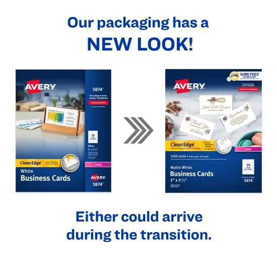 Avery Clean Edge Printable Business Cards with Sure Feed Technology, 2" x 3.5", White, 1,000 Blank Cards for Laser Printers (5874) {2}