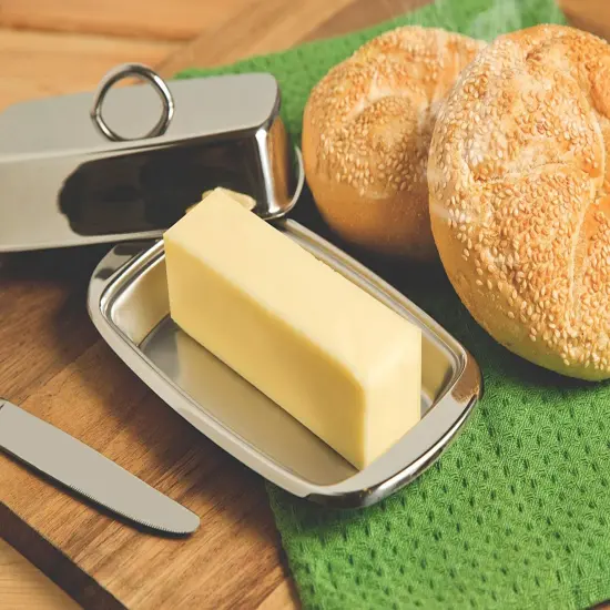 Norpro Durable Stainless Steel Double Wide Covered Butter Dish with Lid {4}