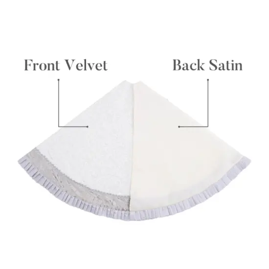 Silver and White Christmas Tree Skirt, 48-Inch Elegant Velvet & Brocade Holiday Tree Base Cover with Pleated Trim {3}