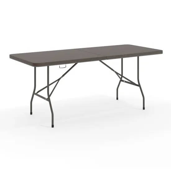 Emma and Oliver 6-Foot Bi-Fold Plastic Banquet and Event Folding Table with Handle Brown {2}